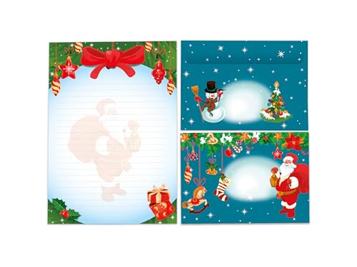 Briefpapier-Set A5 Weihnachtsmann Schreibblock liniert mit Umschlag Motiv Weihnachten Wichtelgeschenk für Kinder Jungen Mädchen (1 Block A5 mit 25 Blättern + 15 bunt bedruckte Kuverts) von Limonia