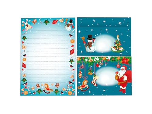 Briefpapier-Set A5 blau Schreibblock liniert mit Umschlag Motiv Weihnachten für Wichtelgeschenk Kinder Jungen Mädchen (1 Block A5 mit 25 Blättern + 15 bunt bedruckte Kuverts) von Limonia