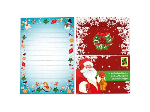 Briefpapier-Set A5 blau Schreibblock liniert mit Umschlag Weihnachten Wichtelgeschenk für Kinder (1 Block A5 mit 25 Blättern + 15 bedruckte Kuverts "An den Weihnachtsmann") von Limonia