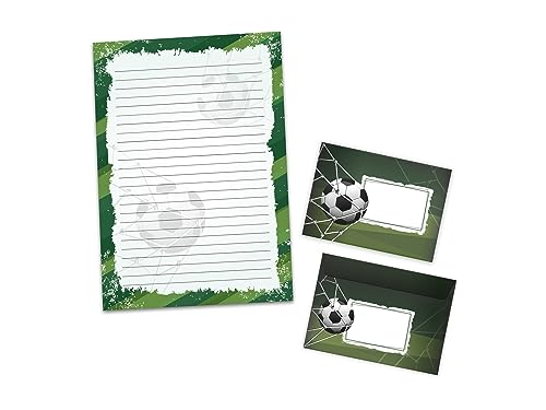 Briefpapier-Set Fußball Briefblock Notizblock liniert mit Umschlag für Jungen Mädchen Kinder Fussball schwarz grün (Block A4 mit 25 Blätter + 15 Umschläge) von Limonia