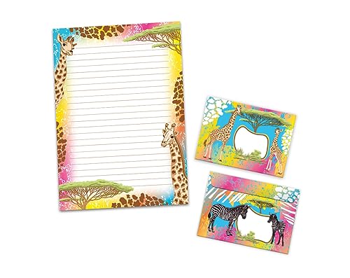 Briefpapier-Set Schreibblock liniert mit Umschlag für Mädchen Kinder Schule Safari Giraffe (1 Block A4 mit 25 Blättern + 15 passend bedruckte Briefumschläge) von Limonia