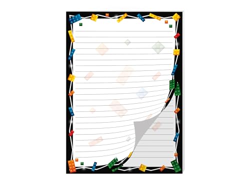 Buntes Briefpapier Schreibblock liniert für Mädchen Kinder Schule Teens Erwachsene Unisex Bausteine Bauklötze bunt schwarz (1 Block A5 mit 25 Blättern) von Limonia