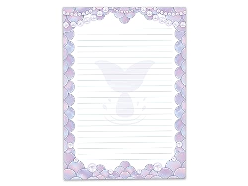 Buntes Motiv Briefpapier Schreibblock liniert für Mädchen Kinder Schule Meerjungfrau Mermaid lila (1 Block A4 mit 25 Blättern) von Limonia