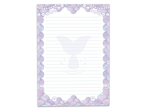 Buntes Motiv Briefpapier Schreibblock liniert für Mädchen Kinder Schule Meerjungfrau Mermaid lila (1 Block A5 mit 25 Blättern) von Limonia