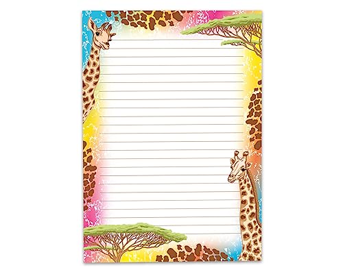 Buntes Motiv Briefpapier Schreibblock liniert für Mädchen Kinder Schule Safari Giraffe (1 Block A4 mit 25 Blättern) von Limonia