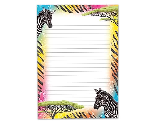 Buntes Motiv Briefpapier Schreibblock liniert für Mädchen Kinder Schule Safari Zebra (1 Block A4 mit 25 Blättern) von Limonia