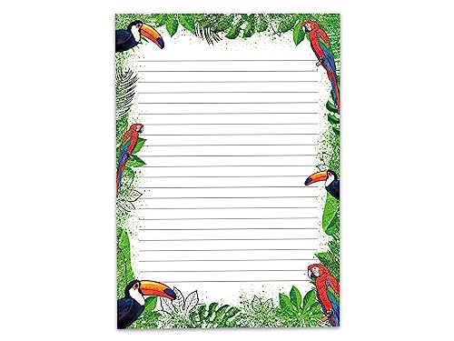 Buntes Motiv Briefpapier Schreibblock liniert für Mädchen Kinder Schule Tropen Blumen (1 Block A4 mit 25 Blättern) von Limonia