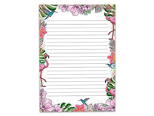 Buntes Motiv Briefpapier Schreibblock liniert für Mädchen Kinder Schule Tropen Flamingo (1 Block A4 mit 25 Blättern) von Limonia