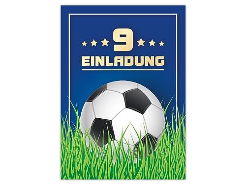 Limonia 10 Einladungskarten Fußball zum 9. Kindergeburtstag Einladung Geburtstag Mädchen Kinder Jungs Jungen Boys Fussball Turnier blau von Limonia