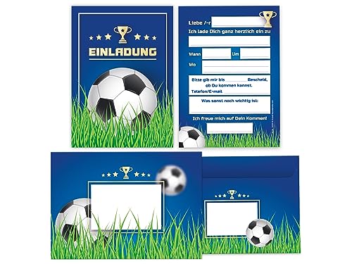 Limonia 10 Einladungskarten incl. 10 Umschläge Fußball zum Kindergeburtstag Einladung Geburtstag Mädchen Kinder Jungs Jungen Boys Fussball Turnier blau von Limonia
