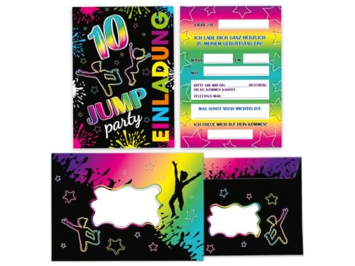 Limonia 10 Einladungskarten inkl. 10 Umschläge zum 10. Geburtstag Motto-Party Set Einladung Geburtstag Mädchen Kinder Jungs Jungen Boys Teenies Jump-Party Trampolin von Limonia