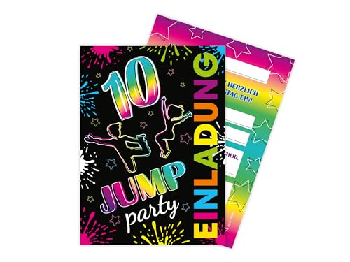 Limonia 10 Einladungskarten zum 10. Geburtstag Motto-Party Feier Fest Set Einladung Geburtstag Mädchen Kinder Jungs Jungen Boys Teenies Jump-Party Trampolin von Limonia