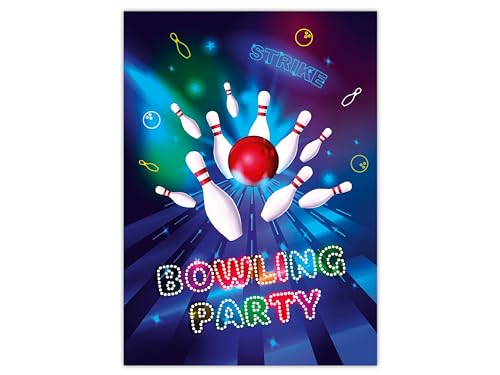 Limonia 10 Einladungskarten zum Kindergeburtstag Motto Bowling neon Feier Fest Einladung Set Geburtstag Mädchen Kinder Jungs Jungen Boys Teenies von Limonia