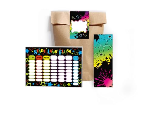 Limonia 10 Stadt-Land-Fluss je 25 Blätter + 10 Lesezeichen + 10 Tüten + 10 Aufkleber Set Gastgeschenk Mitgebsel zum Kindergeburtstag Motto-Party Fest Feier Event Jungen Jungs Boys Schule bunt neon Limonia 10 Stadt-Land-Fluss je 25 Blätter + 10 Lesezeichen + 10 Tüten + 10 Aufkleber Set Gastgeschenk Mitgebsel zum Kindergeburtstag Motto-Party Fest Feier Event Jungen Jungs Boys Schule bunt neon von Limonia