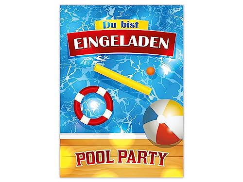 Limonia 12 Einladungskarten Pool-Party Karten zum Kindergeburtstag Einladung Geburtstag Bad Mädchen Jungen Schwimmbad Holz Ball von Limonia