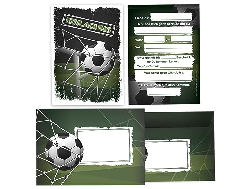 Limonia 12 Einladungskarten incl. 12 Umschläge zum Kindergeburtstag Einladung Geburtstag Mädchen Kinder Jungs Jungen Boys Fussball Turnier schwarz von Limonia