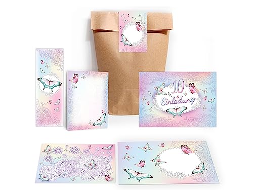 Limonia 12 Einladungskarten zum 10. Geburtstag Einladung Kindergeburtstag Mädchen Schmetterling incl. 12 Umschläge, 12 Tüten, 12 Aufkleber, 12 Lesezeichen, 12 Blöcke, 12 Mandalas Limonia 12 Einladungskarten zum 10. Geburtstag Einladung Kindergeburtstag Mädchen Schmetterling incl. 12 Umschläge, 12 Tüten, 12 Aufkleber, 12 Lesezeichen, 12 Blöcke, 12 Mandalas von Limonia