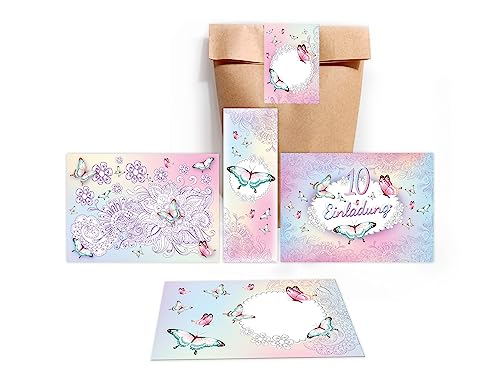 Limonia 12 Einladungskarten zum 10. Geburtstag Einladung Kindergeburtstag Mädchen Schmetterling incl. 12 Umschläge, 12 Tüten, 12 Aufkleber, 12 Lesezeichen, 12 Mandalas Limonia 12 Einladungskarten zum 10. Geburtstag Einladung Kindergeburtstag Mädchen Schmetterling incl. 12 Umschläge, 12 Tüten, 12 Aufkleber, 12 Lesezeichen, 12 Mandalas von Limonia
