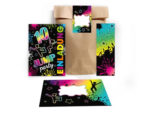 Limonia 12 Einladungskarten zum 10. Kindergeburtstag Einladung Jump Party Geburtstag Mädchen Kinder Jungs Jungen Boys Mitgebsel inkl. 12 Umschläge, 12 Tüten, 12 Aufkleber, 12 Lesezeichen Limonia 12 Einladungskarten zum 10. Kindergeburtstag Einladung Jump Party Geburtstag Mädchen Kinder Jungs Jungen Boys Mitgebsel inkl. 12 Umschläge, 12 Tüten, 12 Aufkleber, 12 Lesezeichen von Limonia