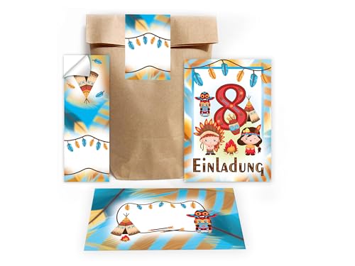 Limonia 12 Einladungskarten zum 8. Kindergeburtstag Einladung Set Geburtstag Mädchen Kinder Jungs Jungen Boys Geschenktüte inkl. 12 Umschläge, 12 Tüten, 12 Aufkleber Indianer Indianerdorf Tipi Powwow Limonia 12 Einladungskarten zum 8. Kindergeburtstag Einladung Set Geburtstag Mädchen Kinder Jungs Jungen Boys Geschenktüte inkl. 12 Umschläge, 12 Tüten, 12 Aufkleber Indianer Indianerdorf Tipi Powwow von Limonia