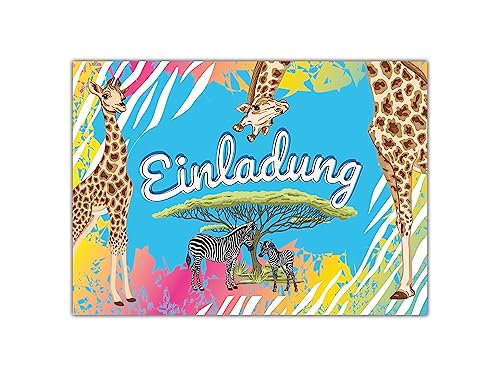 Limonia 12 Einladungskarten zum Kindergeburtstag Einladung Geburtstag Mädchen Jungen Karten Safari Giraffe Zebra Pferd Sahara von Limonia