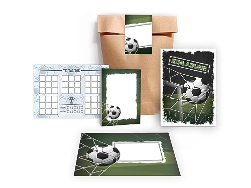 Limonia 12 Einladungskarten zum Kindergeburtstag Einladung Geburtstag Mädchen Kinder Jungs Jungen Boys Fussball Turnier incl. 12 Umschläge, 12 Tüten, 12 Aufkleber, 12 Blöcke, 12 Tic Tac Toe von Limonia