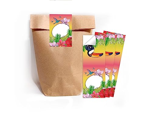 Limonia 12 Geschenktüten (Natur) + 12 Selbstklebende Aufkleber/Sticker A7 Verpackung Flamingo Mitgebsel Mitbringsel Gastgeschenk Geburtstag Fest Motto-Party Kindergarten Mädchen Jungen Teens Schule von Limonia