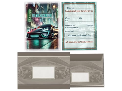 Limonia 12x Einladungskarten mit Umschläge zum Kindergeburtstag Auto Rennauto - Geburtstagseinladung Coole Autos & Rennwagen Motive, Einladung für Autofans - Urban Speedster Limonia 12x Einladungskarten mit Umschläge zum Kindergeburtstag Auto Rennauto - Geburtstagseinladung Coole Autos & Rennwagen Motive, Einladung für Autofans - Urban Speedster von Limonia