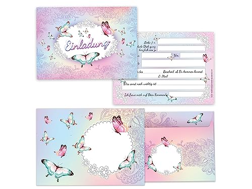 Limonia 6 Einladungskarten incl. 6 Umschläge zum Kindergeburtstag Einladung Geburtstag Mädchen Schmetterling Blumen von Limonia