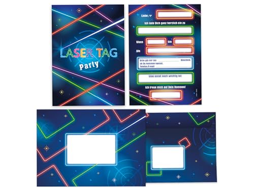 Limonia 6 Einladungskarten inkl. 6 Umschläge zum Kindergeburtstag Motto-Party Laser Tag neon Einladung Set Geburtstag Mädchen Kinder Jungs Jungen Boys Teenies von Limonia