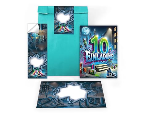 Limonia 6 Einladungskarten zum 10. Kindergeburtstag Einladung Set Geburtstag Mädchen Kinder Jungs Jungen Boys Geschenktüte inkl. 6 Umschläge, 6 Tüten, 6 Aufkleber Limonia 6 Einladungskarten zum 10. Kindergeburtstag Einladung Set Geburtstag Mädchen Kinder Jungs Jungen Boys Geschenktüte inkl. 6 Umschläge, 6 Tüten, 6 Aufkleber von Limonia