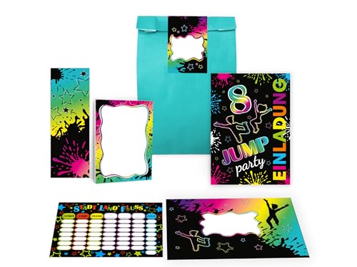 Limonia 6 Einladungskarten zum 8. Kindergeburtstag Einladung Jump Party Geburtstag Mädchen Jungen Boys Mitgebsel inkl. 6 Umschläge, 6 Tüten, 6 Aufkleber, 6 Lesezeichen, 6 Blöcke, 6 Stadt-Land-Fluss Limonia 6 Einladungskarten zum 8. Kindergeburtstag Einladung Jump Party Geburtstag Mädchen Jungen Boys Mitgebsel inkl. 6 Umschläge, 6 Tüten, 6 Aufkleber, 6 Lesezeichen, 6 Blöcke, 6 Stadt-Land-Fluss von Limonia