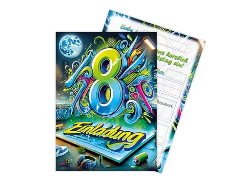 Limonia 6 Einladungskarten zum 8. Kindergeburtstag Motto-Party Feier Fest Einladung Set Geburtstag Mädchen Kinder Jungs Jungen Boys Teenies Graffiti Street Art Limonia 6 Einladungskarten zum 8. Kindergeburtstag Motto-Party Feier Fest Einladung Set Geburtstag Mädchen Kinder Jungs Jungen Boys Teenies Graffiti Street Art von Limonia