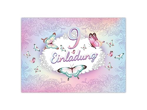 Limonia 6 Einladungskarten zum 9. Geburtstag Einladung Kindergeburtstag Mädchen Schmetterling Blumen von Limonia