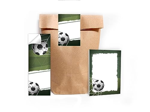 Limonia 6 Mini-Notizblöcke je 25 Blätter A7 + 6 Geschenktüten (natur) + 6 selbstklebende Aufkleber Set Gastgeschenk Mitgebsel zum Kindergeburtstag Motto-Party Jungen Jungs Boys Schule Fußball grün von Limonia