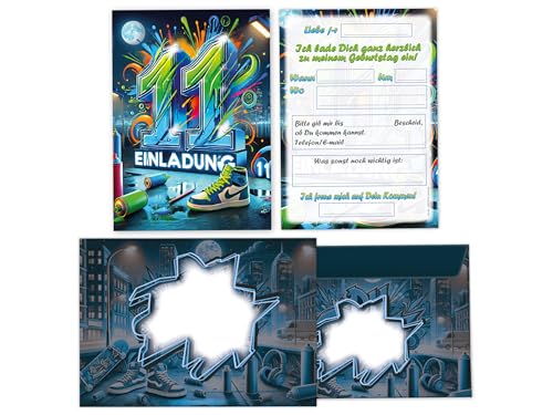 Limonia 8 Einladungskarten inkl. 8 Umschläge zum 11. Kindergeburtstag Graffiti Street Art Motto-Party Party Einladung Set Geburtstag Mädchen Kinder Jungs Jungen Boys Teenies Limonia 8 Einladungskarten inkl. 8 Umschläge zum 11. Kindergeburtstag Graffiti Street Art Motto-Party Party Einladung Set Geburtstag Mädchen Kinder Jungs Jungen Boys Teenies von Limonia