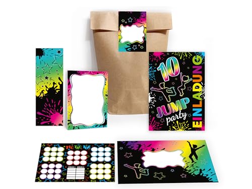 Limonia 8 Einladungskarten zum 10. Kindergeburtstag Jump Party neon Einladung Mädchen Jungs Jungen Boys Mitgebsel inkl. 8 Umschläge, 8 Tüten, 8 Aufkleber, 8 Lesezeichen, 8 Blöcke, 8 Tic Tac Toe Limonia 8 Einladungskarten zum 10. Kindergeburtstag Jump Party neon Einladung Mädchen Jungs Jungen Boys Mitgebsel inkl. 8 Umschläge, 8 Tüten, 8 Aufkleber, 8 Lesezeichen, 8 Blöcke, 8 Tic Tac Toe von Limonia