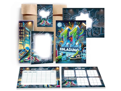 Limonia 8 Einladungskarten zum 11. Kindergeburtstag Graffiti Street Art Einladung Gastgeschenk inkl. 8 Umschläge, 8 Tüten, 8 Aufkleber, 8 Lesezeichen, 8 Blöcke, 8 Stadt-Land-Fluss, 8 Tic Tac Toe Limonia 8 Einladungskarten zum 11. Kindergeburtstag Graffiti Street Art Einladung Gastgeschenk inkl. 8 Umschläge, 8 Tüten, 8 Aufkleber, 8 Lesezeichen, 8 Blöcke, 8 Stadt-Land-Fluss, 8 Tic Tac Toe von Limonia
