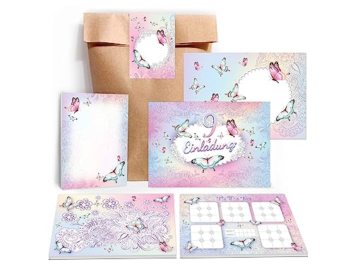 Limonia 8 Einladungskarten zum 9. Geburtstag Einladung Kindergeburtstag Mädchen Schmetterling incl. 8 Umschläge, 8 Tüten, 8 Aufkleber, 8 Blöcke, 8 Mandalas, 8 Tic Tac Toe Limonia 8 Einladungskarten zum 9. Geburtstag Einladung Kindergeburtstag Mädchen Schmetterling incl. 8 Umschläge, 8 Tüten, 8 Aufkleber, 8 Blöcke, 8 Mandalas, 8 Tic Tac Toe von Limonia