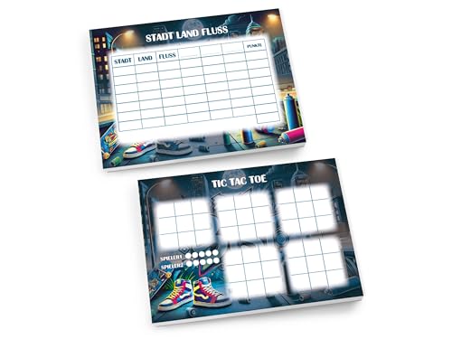 Limonia Set 1 Tic Tac Toe + 1 Stadt Land Fluss je 25 Blätter Papierspiel Mitgebsel Mitbringsel Gastgeschenk zum Kindergeburtstag Fest Motto-Party Reise Unisex Teenies Mädels Jungs Graffiti Limonia Set 1 Tic Tac Toe + 1 Stadt Land Fluss je 25 Blätter Papierspiel Mitgebsel Mitbringsel Gastgeschenk zum Kindergeburtstag Fest Motto-Party Reise Unisex Teenies Mädels Jungs Graffiti von Limonia