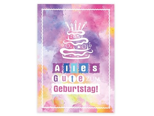 XXL A4 Glückwunschkarte zum Geburtstag Geburtstagskarte Geburtstagsgruß Grußkarte Happy Birthday Mädchen Mädels große Klappkarte Gratulazionskarte Aquarell Geburtstagstorte von Limonia