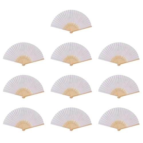 10 Stück weiße Faltfächer Chinesische Vintage Rippen Papier Handfächer Malerei Fächer Hochzeit Party Dekoration von Limtula