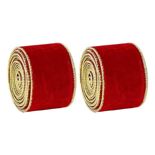 2 Stück Elegantes samtiges Weihnachtsband mit goldener Nadelborte für Geschenkverpackungen und saisonales Styling, metallische Kanten, Weihnachtsbaumband von Limtula