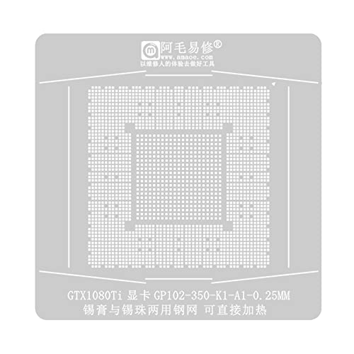 Direct Heating BGA Reballing Schablonen-Set für GTX1080Ti GP102-350-K1-A1 GPU-Schablone, 130 x 130 mm von Limtula