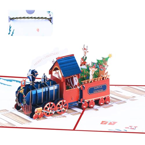 Einzigartige Weihnachtszug-Grußkarte, handgefertigte Karte mit geflochtenem Spezialschmuck für Freunde und Familie, festliche Dekoration Einzigartige Weihnachtszug-Grußkarte, handgefertigte Karte mit geflochtenem Spezialschmuck für Freunde und Familie, festliche Dekoration von Limtula