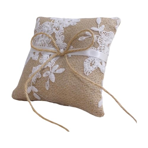 Elegantes Kissen aus Jute, handgefertigt, Ringträgerkissen für Hochzeitszeremonie, romantisches Andenken für Braut und Bräutigam Elegantes Kissen aus Jute, handgefertigt, Ringträgerkissen für Hochzeitszeremonie, romantisches Andenken für Braut und Bräutigam von Limtula