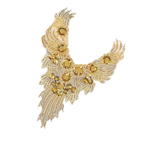 Glänzende goldene Blumen-Kragen-Applikationen, Pailletten, Handnähen, dekorative Flicken für formelle Anlässe Glänzende goldene Blumen-Kragen-Applikationen, Pailletten, Handnähen, dekorative Flicken für formelle Anlässe von Limtula