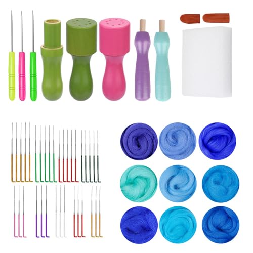 Limtula Anfänger Nadelfilz Set Tier Wolle Filzset mit Filznadel Wolle Roving Filzpad Fingerlinge Holzgriff von Limtula