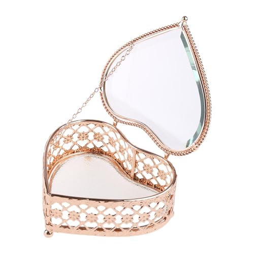 Limtula Glas-Schmuckschatulle für Damen, dekorative Box, Herzform, Vitrine mit messingfarbenem Metallrahmen und geometrischem Design Limtula Glas-Schmuckschatulle für Damen, dekorative Box, Herzform, Vitrine mit messingfarbenem Metallrahmen und geometrischem Design von Limtula