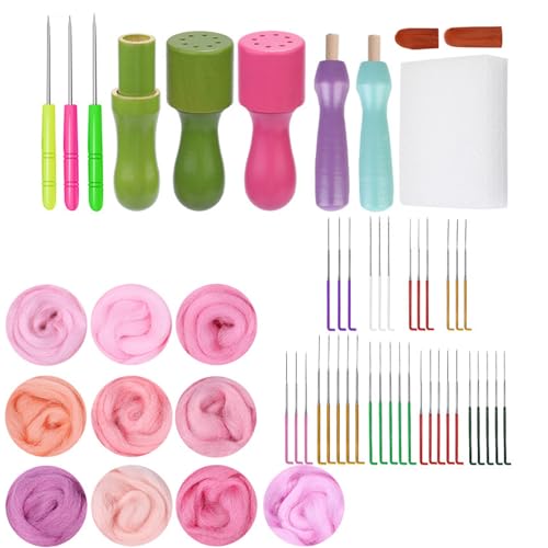 Limtula Nadelfilzzubehör für Anfänger in 7/9/10 Farben, mit Filznadel, Filzpad, Wolle, Roving Fingerlinge, Holzgriff von Limtula